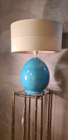 grande lampe de salon en ceram bleu tuquoise craquelé  1970 