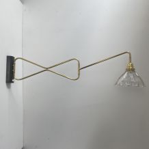 ANCIENNE LAMPE POTENCE LAITON ET VERRE PRISMATIQUE XXL 