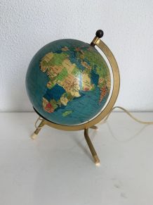 Globe vintage 1967 terrestre Taride tripode doré verre - 22 