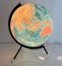 Globe vintage 1975 terrestre tripode verre Taride - 28 cm