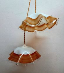 Paire de suspensions vintage en verre orangé 