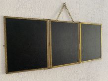 Miroir vintage 1950 triptyque barbier coiffeuse laiton noir 