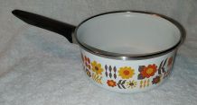 Vintage belle casserole fleurie orange et marron années 70