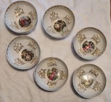 lot de 6 bols Porcelaine de luxe France scènes galantes 