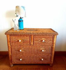 Commode en rotin vintage 1970 