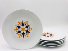 6 assiettes plates en porcelaine de bohème, 1970s, TK Thun -