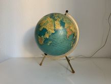 Globe vintage 1969 terrestre tripode verre Taride - 33 cm