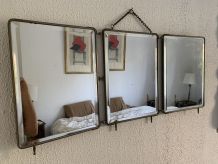 Miroir vintage 1930  triptyque Art Déco tissu cristal - 40 x