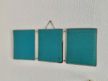 Miroir vintage 1960 triptyque barbier coiffeur turquoise - 3