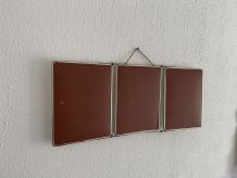 Miroir vintage 1950 triptyque barbier tomette - 27 x 65 cm 