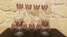 Lot de 10 verres à pied vintage Arlequin rouge