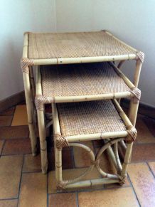 Tables gigogne en rotin vintage