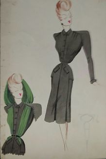 Croquis Mode 1950 série de robes 