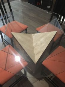 Table ronde en verre pied en marbre massif