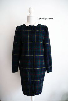 Manteau oversize tartan écossais col Claudine laine vierge vintage 50's 60's