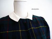 Manteau oversize tartan écossais col Claudine laine vierge vintage 50's 60's