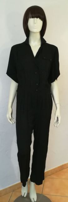 Combinaison pantalon vintage 80ies taille 38 noire motif gouttelettes noir 
