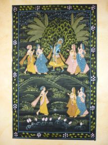 Unique Peinture indienne Krishna peinte à la main sur tissu 