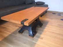 Table basse industrielle fonte et bois