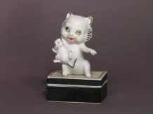 Figurine Rare Ancienne Chat - Chaton / Biscuit de Porcelaine