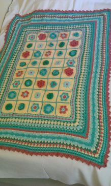 Plaid  coton  crochet fleurs fait main