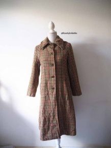Long manteau en tweed motif pied de poule vintage 70's