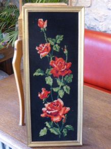 Deux Canevas le Bouquet de roses rouges et la colombe 1960's