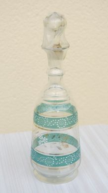 Carafe émaillée.  Deux bandes couleur turquoise 