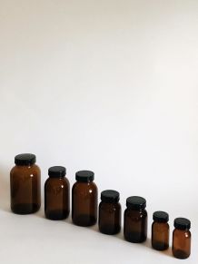  Lot de 7 flacons bocaux en verre ambré style apothicaire