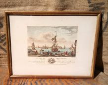 Ancienne gravure "Le port des sables d'olone" par N.Ozanne 