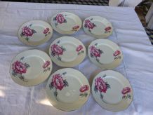 8 assiettes en porcelaine modele pivoines, art deco