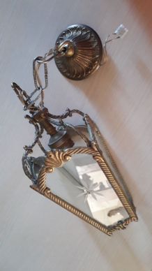 lustre lanterne bronze verre cisele taillè  28x12 avec sa ch