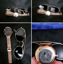 Lunette Ray ban et montre dore 23cm/1,3cm