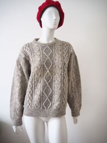 Pull grosse maille torsadée gris chiné vintage YSL 80's