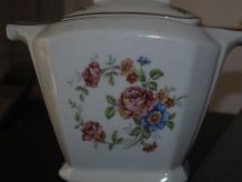 Ancien pot porcelaine fleurie à liseré doré