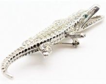 broche crocodile vintage strass