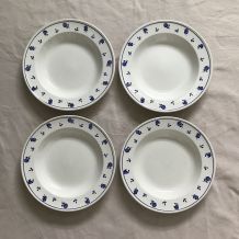 4 assiettes à dessert vintage porcelaine bleue et blanche dépareillées -  Cottage core - Lot C