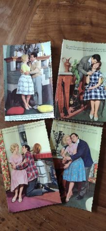 20 cartes postales couple vintage années 60