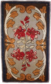 Tapis ancien Américain Hooked fait main, 1C672