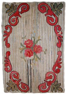 Tapis ancien Américain Hooked fait main, 1C674