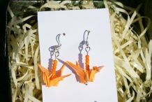Boucles d'oreilles origami oiseaux, grues, orange