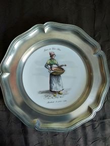 Assiette porcelaine et étain Métiers du vieux Paris