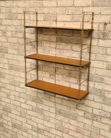 etagere  1950 a 60  string plaquage bois  avec jonc en bordu