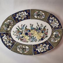 Ancien grand plat en céramique décor de paon art populaire M