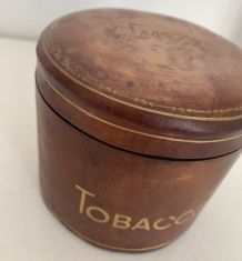 Pot à tabac vintage 1960 cuir céramique Italie - 9 x 10 cm