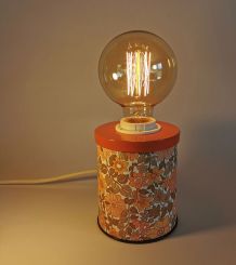 Lampe vintage chevet salon bureau boîte en fer "Fleur orange