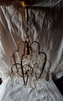 lustre cage bronze et pampilles