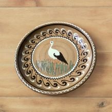 Assiette ou plat terre cuite Alsace cigogne vintage