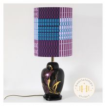 Lampe vintage vase chinois abat-jour ovale imprimé liberty