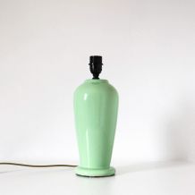 Lampe vintage pied en céramique vert d'eau et abat-jour impr